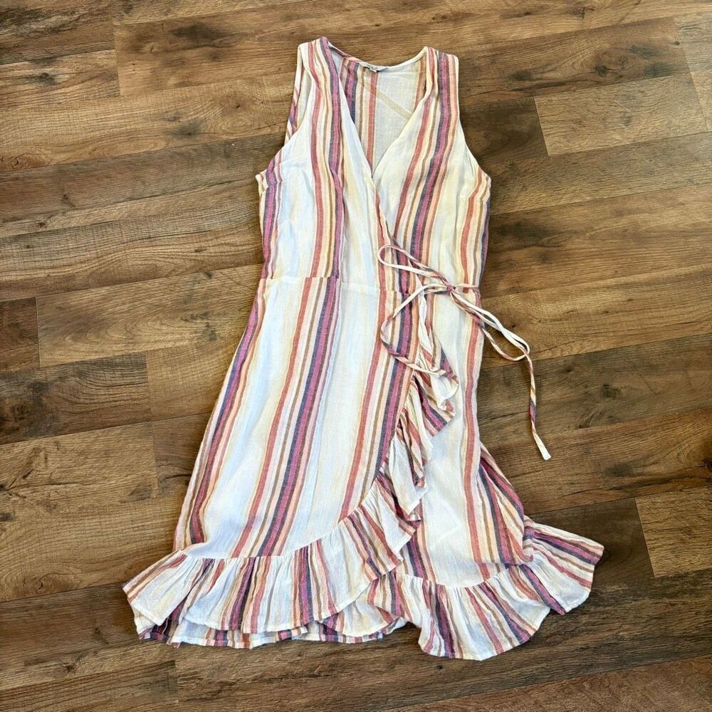 Rails Wrap Dress XS Madison Jewel Stripe Linen Luxury Coastal Artsy Preppy Retro - Picture 2 of 13